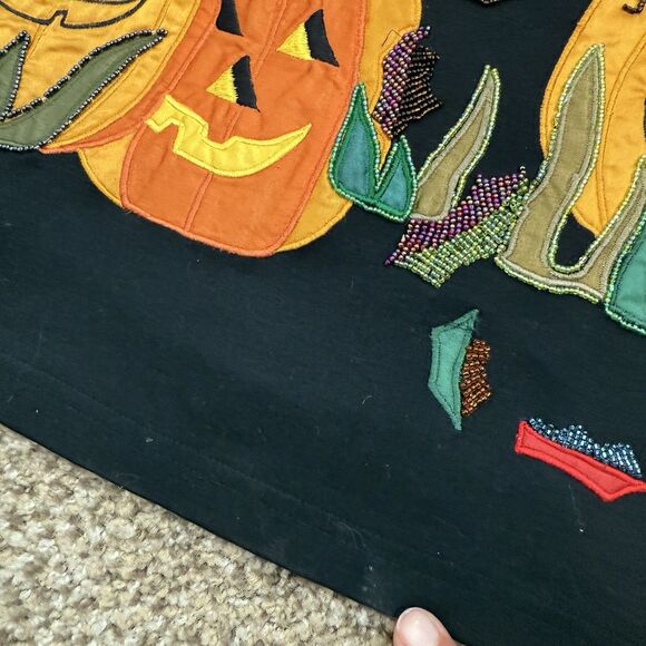 Vintage Halloween Fall Pumpkin Top Womens M Sequins Long Length - Picture 4 of 13